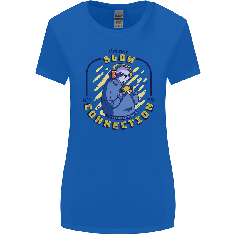 Sloth I'm Not Slow Funny Gaming Gamer Womens Wider Cut T-Shirt Royal Blue