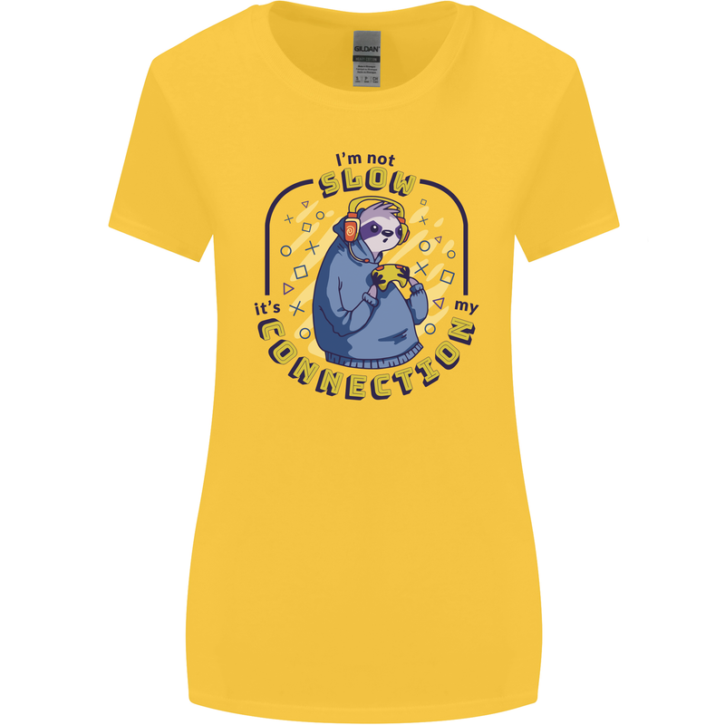 Sloth I'm Not Slow Funny Gaming Gamer Womens Wider Cut T-Shirt Yellow