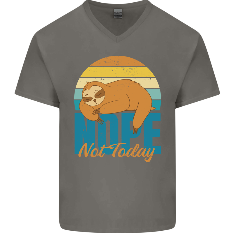 Sloth Nope Not Today Funny Lazy Mens V-Neck Cotton T-Shirt Charcoal