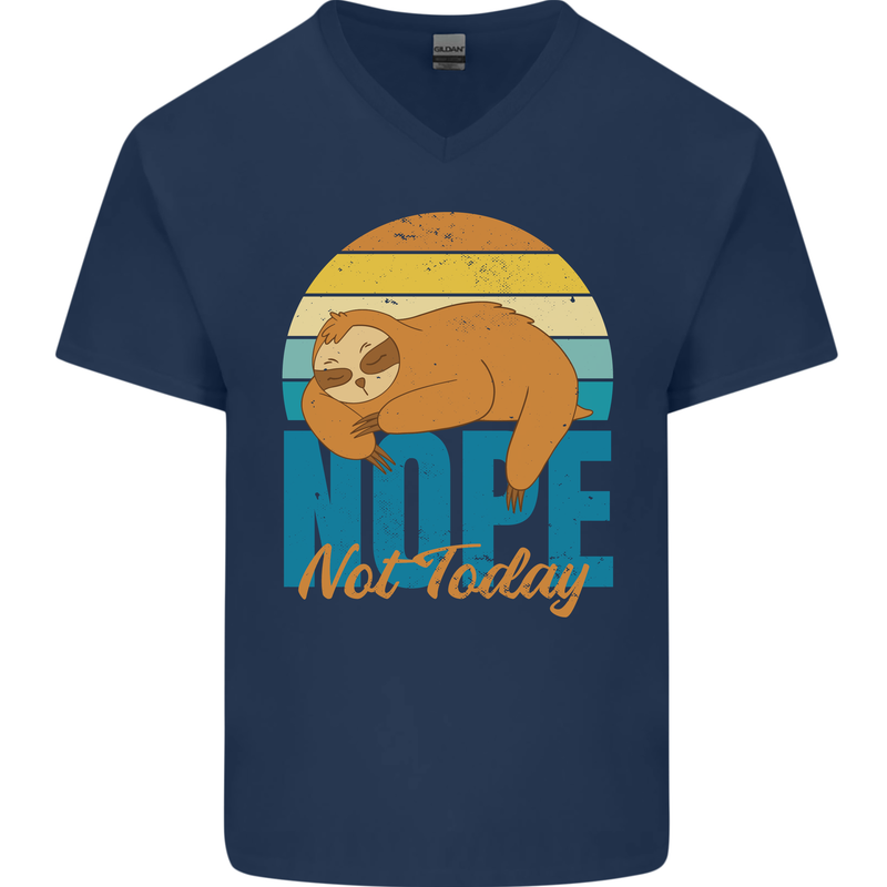 Sloth Nope Not Today Funny Lazy Mens V-Neck Cotton T-Shirt Navy Blue