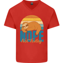 Sloth Nope Not Today Funny Lazy Mens V-Neck Cotton T-Shirt Red