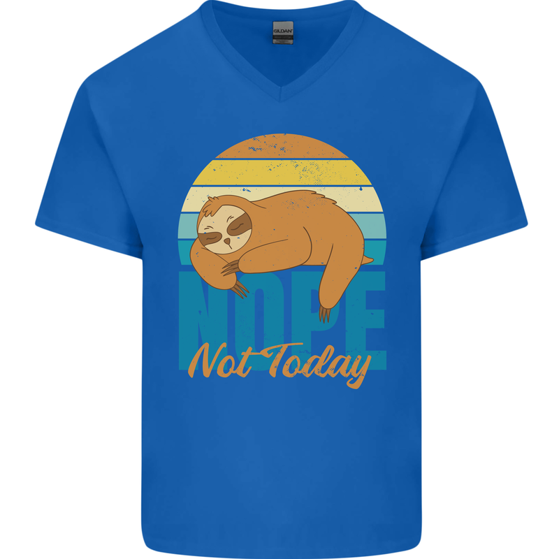 Sloth Nope Not Today Funny Lazy Mens V-Neck Cotton T-Shirt Royal Blue