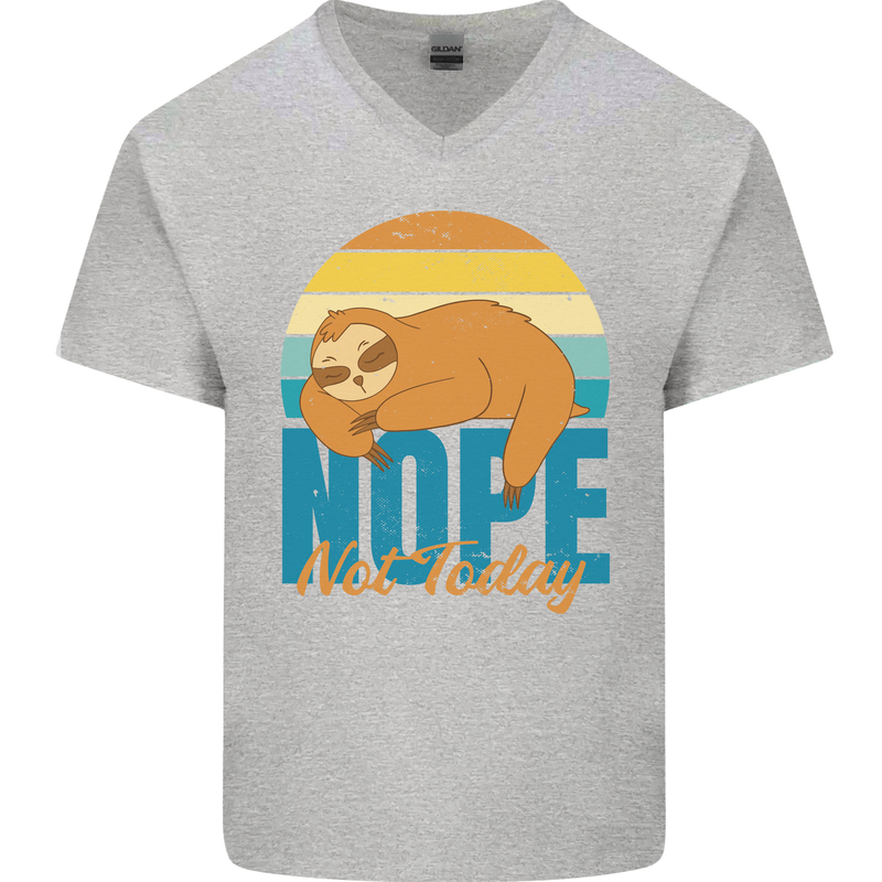 Sloth Nope Not Today Funny Lazy Mens V-Neck Cotton T-Shirt Sports Grey