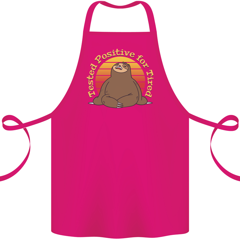 Sloth Tested Positive For Tired Funny Lazy Cotton Apron 100% Organic Pink