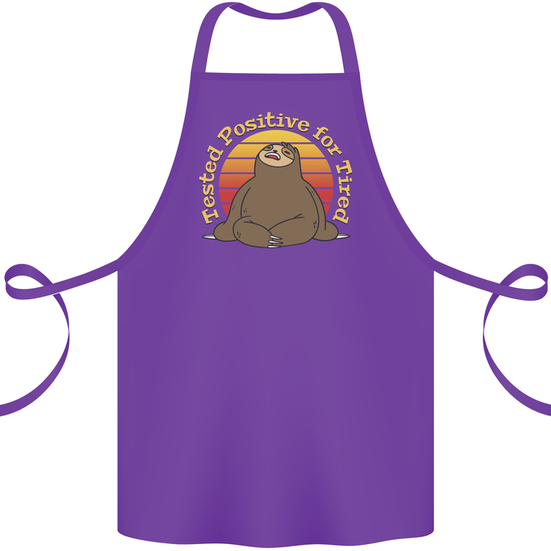 Sloth Tested Positive For Tired Funny Lazy Cotton Apron 100% Organic Purple