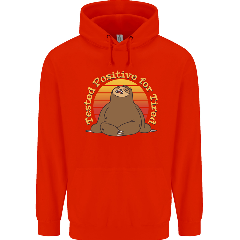 Sloth Tested Positive For Tired Funny Lazy Mens 80% Cotton Hoodie Bright Red