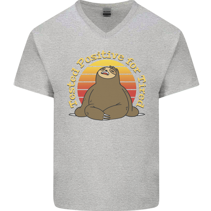 Sloth Tested Positive For Tired Funny Lazy Mens V-Neck Cotton T-Shirt Sports Grey