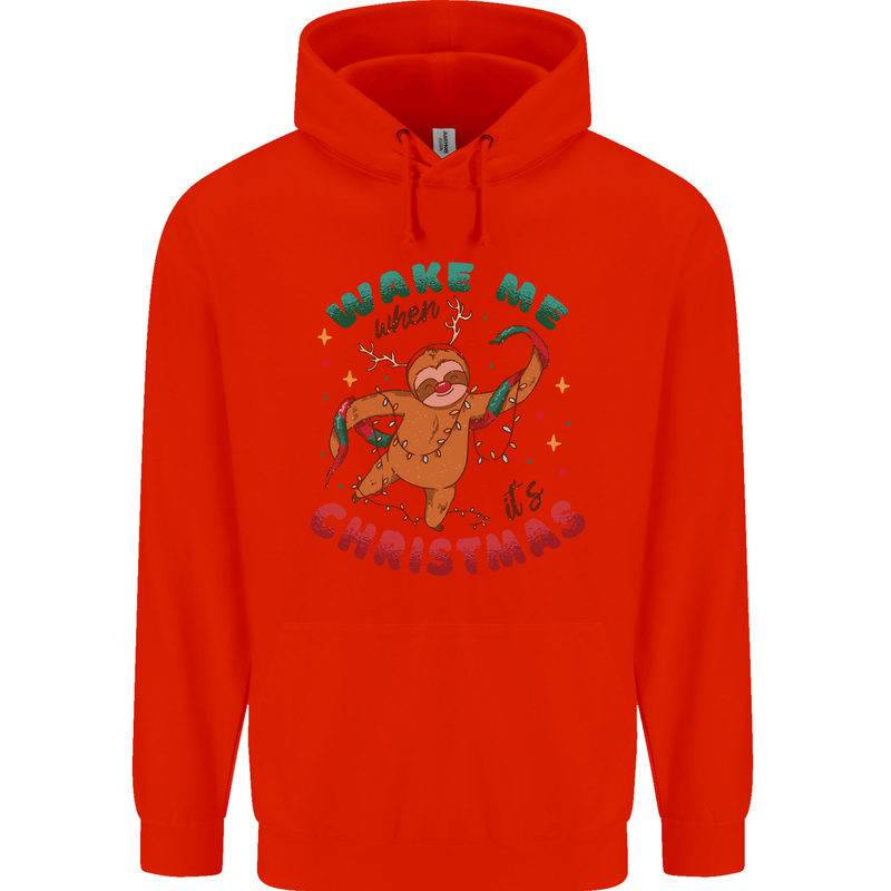 Sloth Wake Me Up When It's Christmas Childrens Kids Hoodie Bright Red