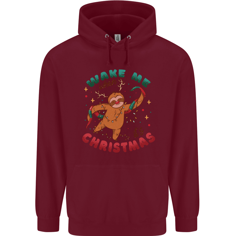 Sloth Wake Me Up When It's Christmas Childrens Kids Hoodie Maroon