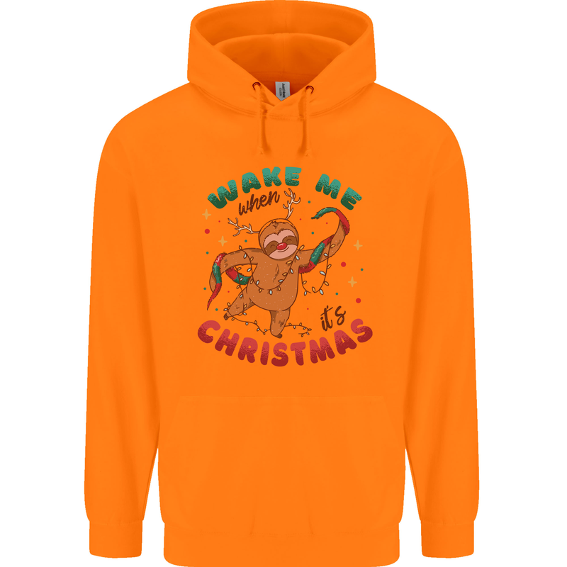 Sloth Wake Me Up When It's Christmas Childrens Kids Hoodie Orange