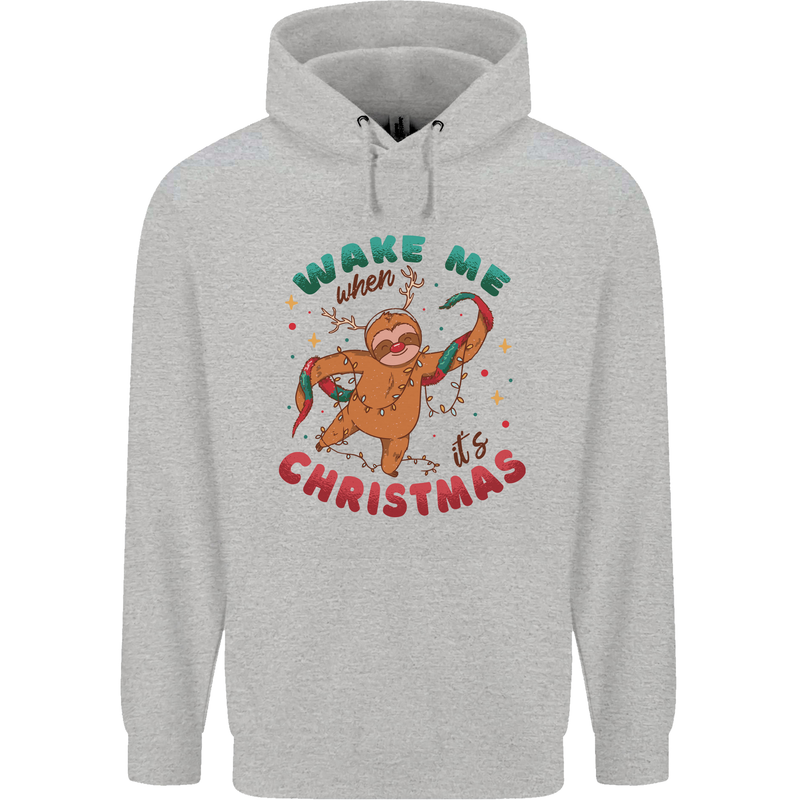 Sloth Wake Me Up When It's Christmas Childrens Kids Hoodie Sports Grey
