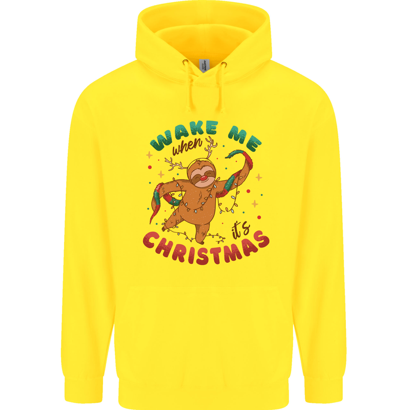 Sloth Wake Me Up When It's Christmas Childrens Kids Hoodie Yellow