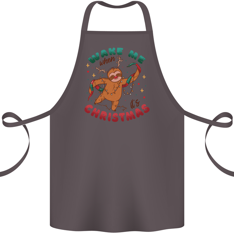 Sloth Wake Me Up When It's Christmas Cotton Apron 100% Organic Dark Grey