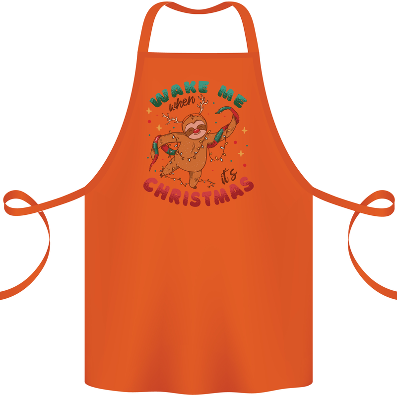Sloth Wake Me Up When It's Christmas Cotton Apron 100% Organic Orange