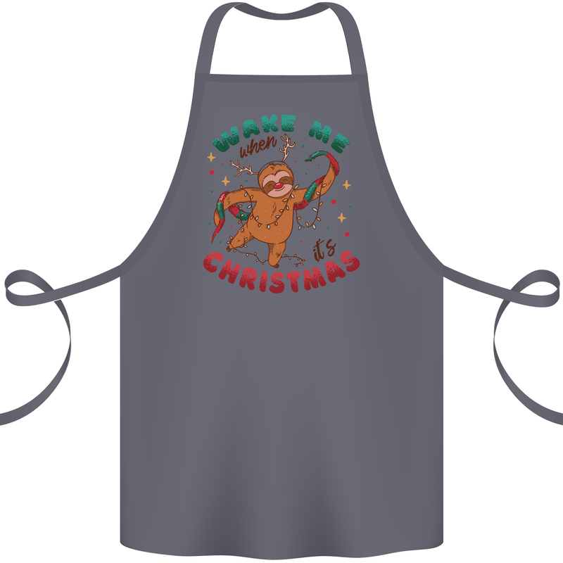 Sloth Wake Me Up When It's Christmas Cotton Apron 100% Organic Steel