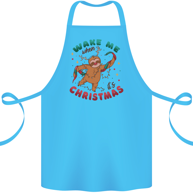 Sloth Wake Me Up When It's Christmas Cotton Apron 100% Organic Turquoise