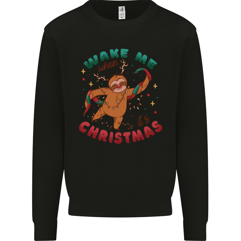 Sloth Wake Me Up When It's Christmas Kids Sweatshirt Jumper Black