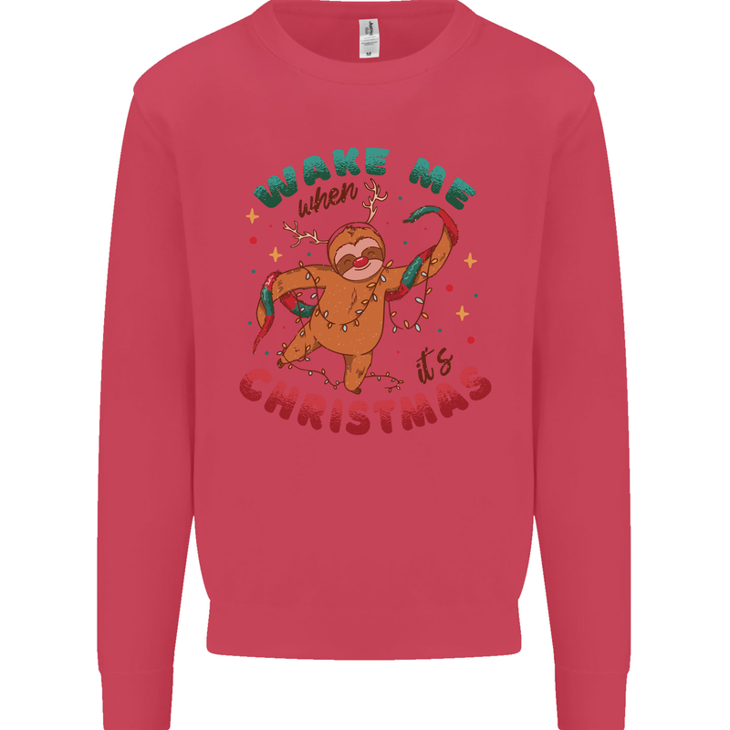 Sloth Wake Me Up When It's Christmas Kids Sweatshirt Jumper Heliconia