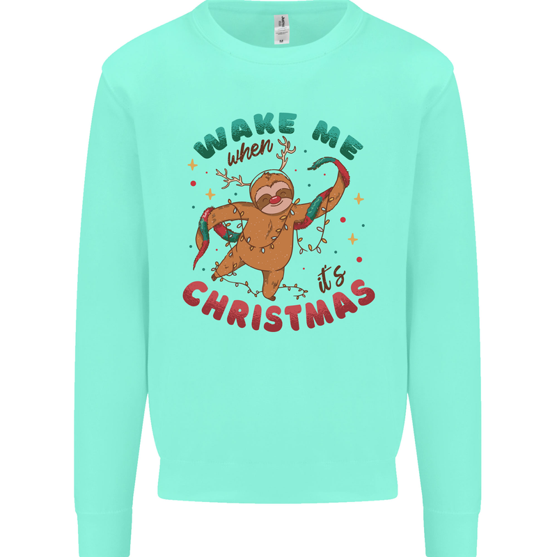 Sloth Wake Me Up When It's Christmas Kids Sweatshirt Jumper Peppermint