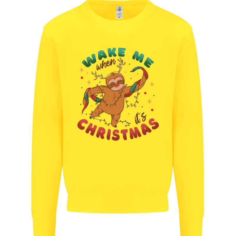 Sloth Wake Me Up When It's Christmas Kids Sweatshirt Jumper Yellow