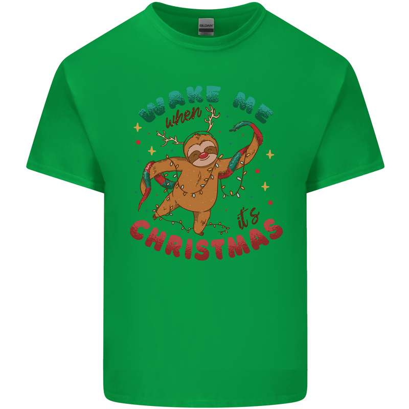 Sloth Wake Me Up When It's Christmas Kids T-Shirt Childrens Irish Green