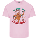 Sloth Wake Me Up When It's Christmas Kids T-Shirt Childrens Light Pink
