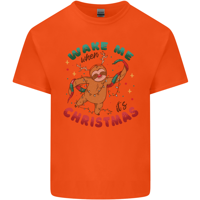 Sloth Wake Me Up When It's Christmas Kids T-Shirt Childrens Orange