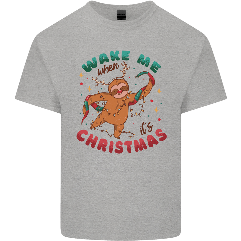 Sloth Wake Me Up When It's Christmas Kids T-Shirt Childrens Sports Grey
