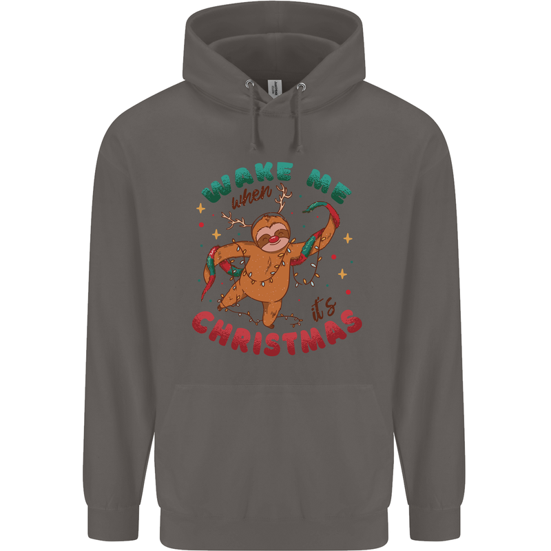 Sloth Wake Me Up When It's Christmas Mens 80% Cotton Hoodie Charcoal
