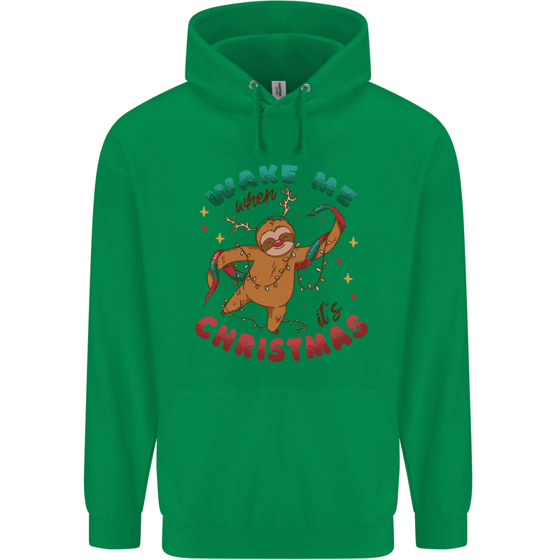 Sloth Wake Me Up When It's Christmas Mens 80% Cotton Hoodie Irish Green