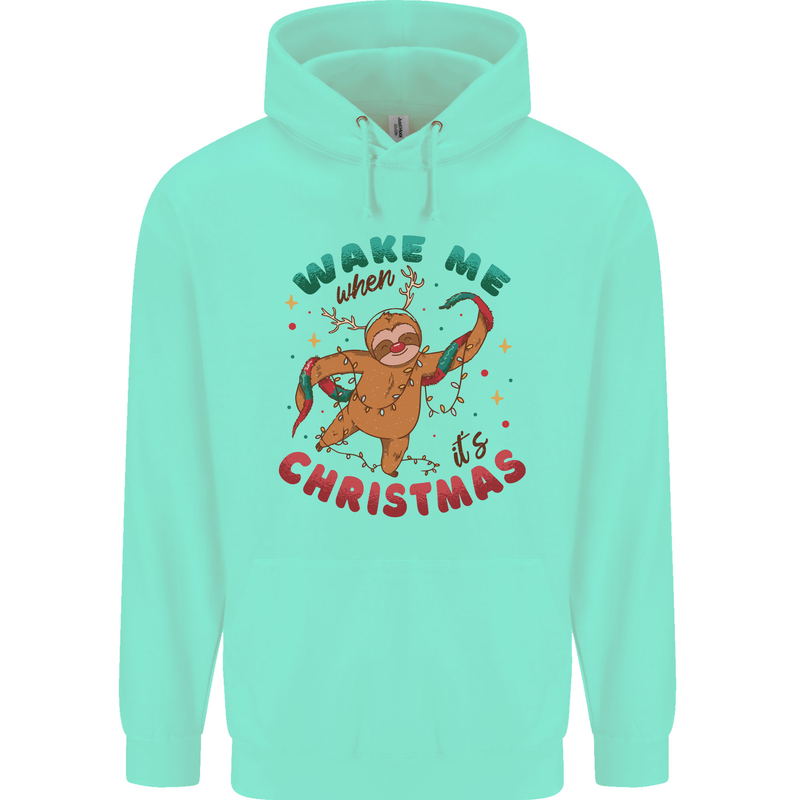 Sloth Wake Me Up When It's Christmas Mens 80% Cotton Hoodie Peppermint