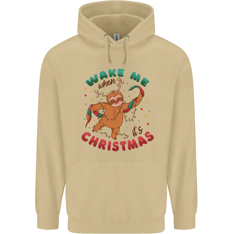 Sloth Wake Me Up When It's Christmas Mens 80% Cotton Hoodie Sand