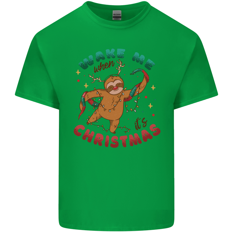 Sloth Wake Me Up When It's Christmas Mens Cotton T-Shirt Tee Top Irish Green