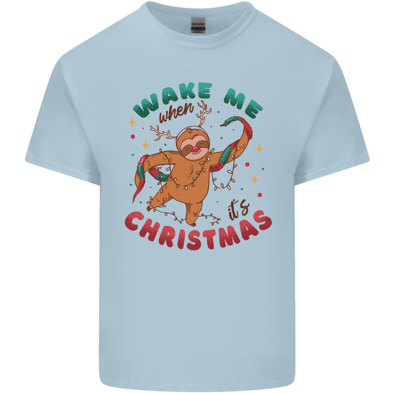 Sloth Wake Me Up When It's Christmas Mens Cotton T-Shirt Tee Top Light Blue