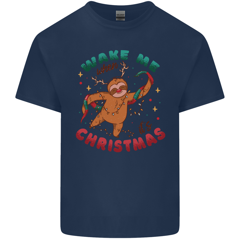 Sloth Wake Me Up When It's Christmas Mens Cotton T-Shirt Tee Top Navy Blue