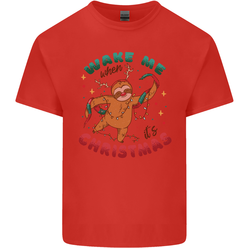 Sloth Wake Me Up When It's Christmas Mens Cotton T-Shirt Tee Top Red