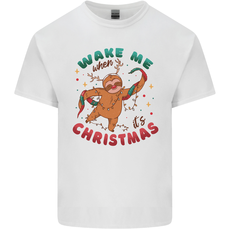 Sloth Wake Me Up When It's Christmas Mens Cotton T-Shirt Tee Top White