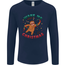 Sloth Wake Me Up When It's Christmas Mens Long Sleeve T-Shirt Navy Blue