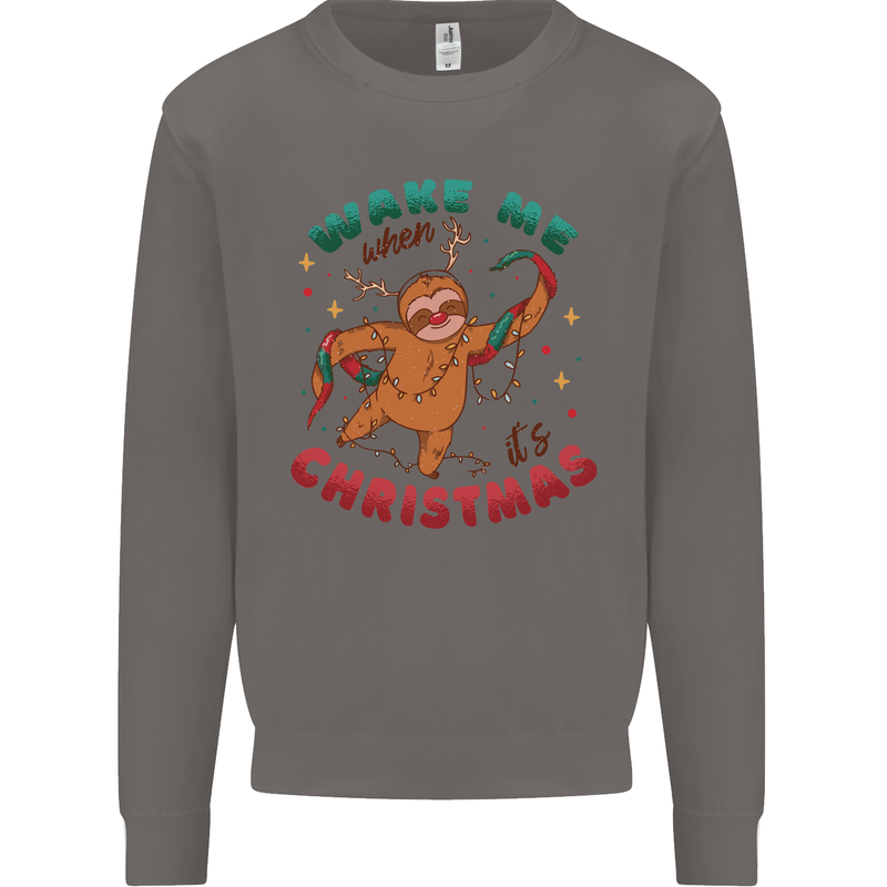 Sloth Wake Me Up When It's Christmas Mens Sweatshirt Jumper Charcoal