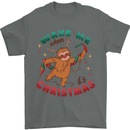 Sloth Wake Me Up When It's Christmas Mens T-Shirt Cotton Gildan Charcoal