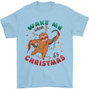 Sloth Wake Me Up When It's Christmas Mens T-Shirt Cotton Gildan Light Blue