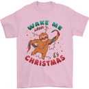 Sloth Wake Me Up When It's Christmas Mens T-Shirt Cotton Gildan Light Pink