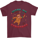 Sloth Wake Me Up When It's Christmas Mens T-Shirt Cotton Gildan Maroon