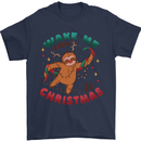 Sloth Wake Me Up When It's Christmas Mens T-Shirt Cotton Gildan Navy Blue