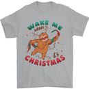 Sloth Wake Me Up When It's Christmas Mens T-Shirt Cotton Gildan Sports Grey