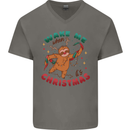 Sloth Wake Me Up When It's Christmas Mens V-Neck Cotton T-Shirt Charcoal
