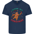 Sloth Wake Me Up When It's Christmas Mens V-Neck Cotton T-Shirt Navy Blue