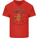 Sloth Wake Me Up When It's Christmas Mens V-Neck Cotton T-Shirt Red