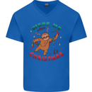 Sloth Wake Me Up When It's Christmas Mens V-Neck Cotton T-Shirt Royal Blue