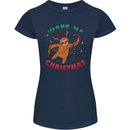 Sloth Wake Me Up When It's Christmas Womens Petite Cut T-Shirt Navy Blue